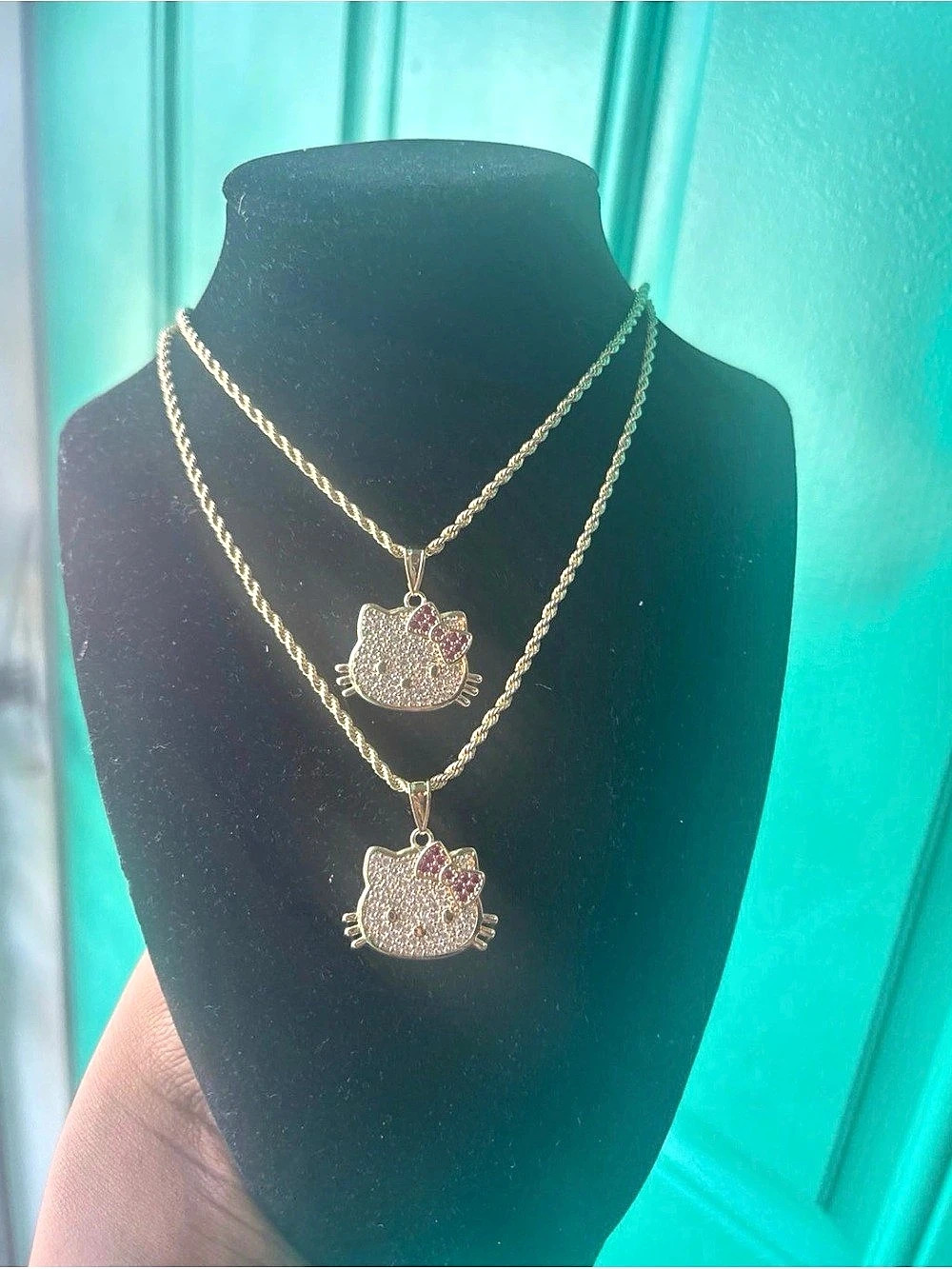 Gold & Pink Hello Kitty Pendant Layered Necklace Set